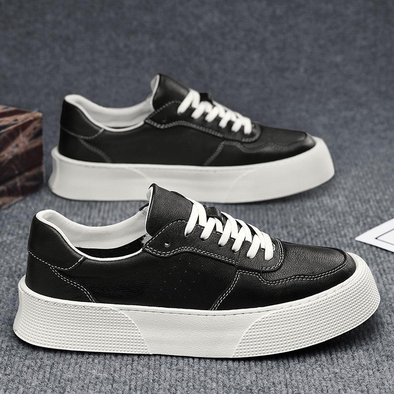 Men Vulcanized Shoes New Spring Breathable Versatile Casual Leather Thick Soled Wear Resistant Thick Soled Sports Shoes for Men
