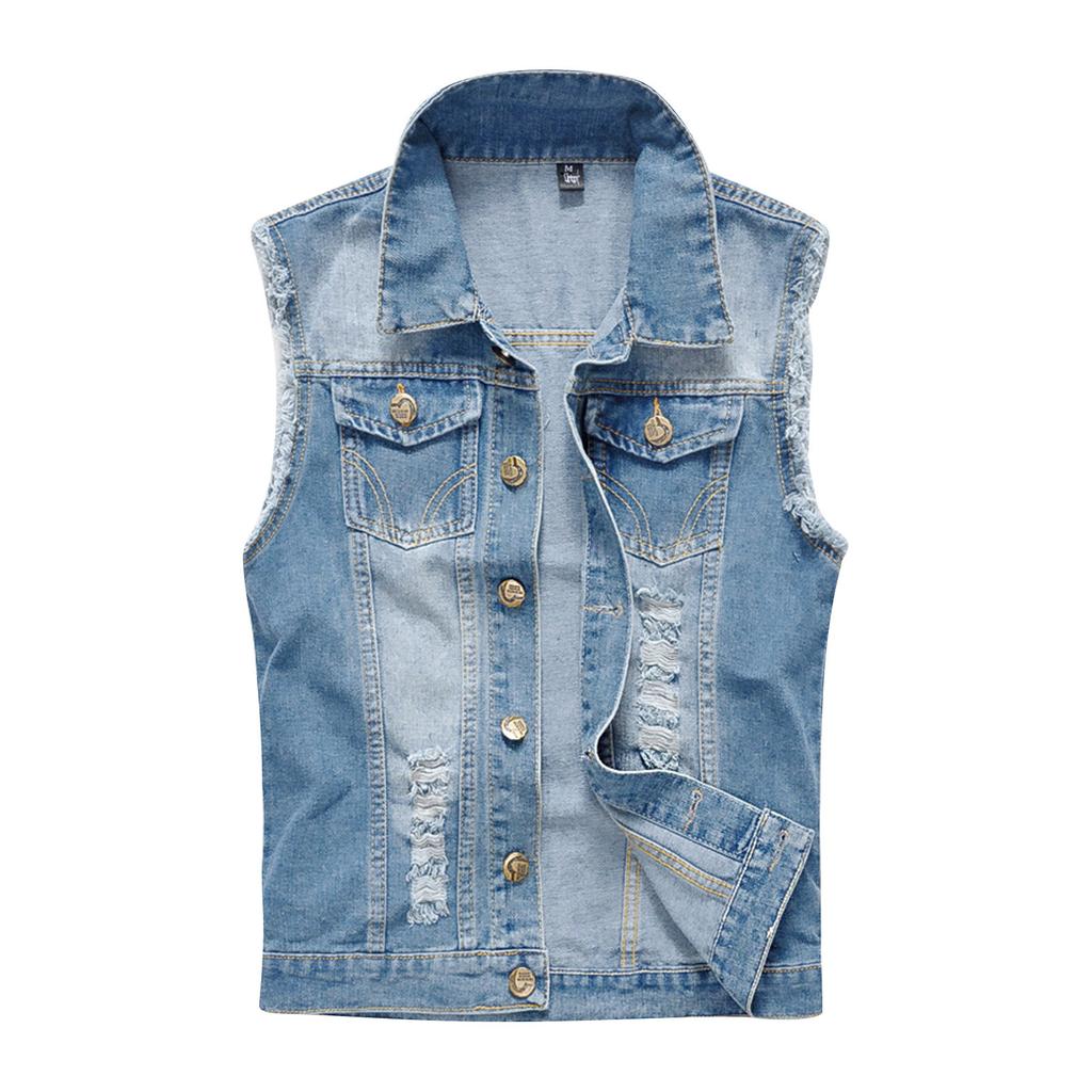 Motorsykkel herre dongerivest, lyseblå vest, linning, perforert dongerivest