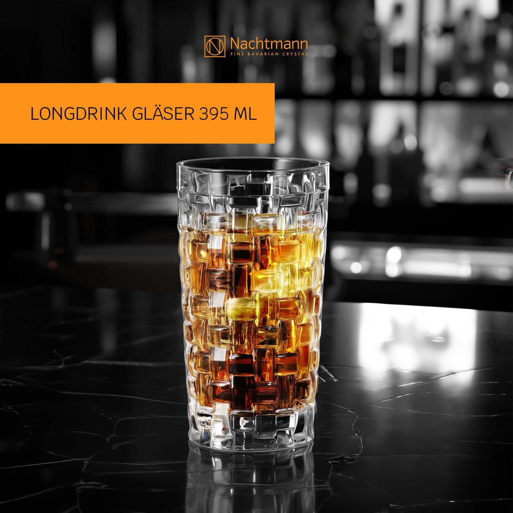 Nachtmann Bossa Nova Long Drink Glasses, Crystal Glass, 150mm/395ml, 92075, Pack of 4