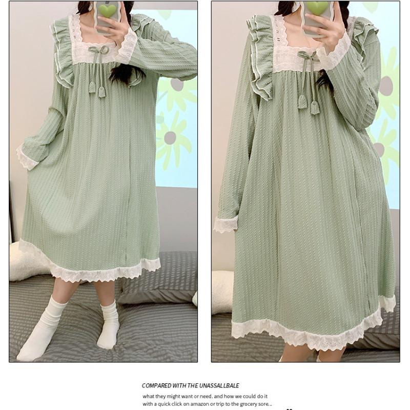 5XL Plus Size Long Sleeve Nightdress Women Spring and Autumn Ins Princess Long Loungewear Soft Comfortable Sleepwear Home Dress