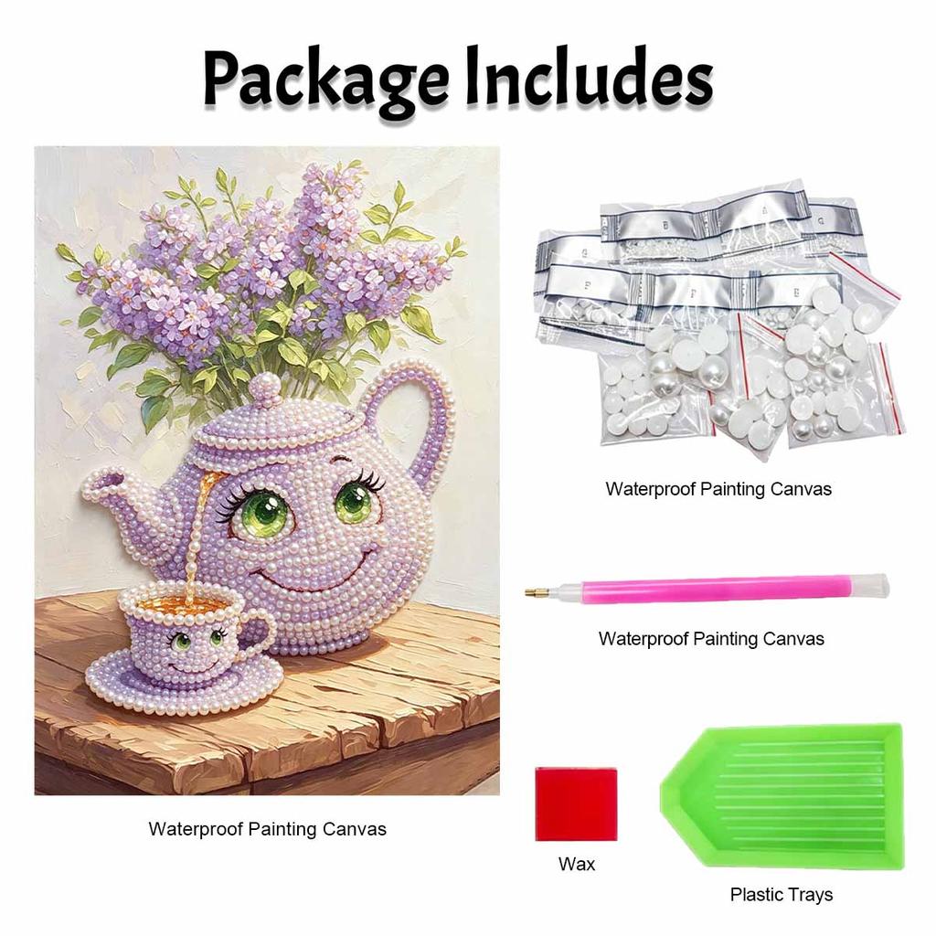 Pearl Painting Set Pearl Art DIY Handmade Crafts Lilac Teapot Teacup Flowers Home Wall Decoration