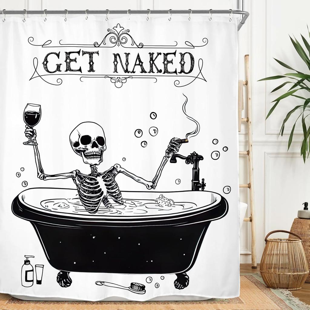 Witchy Gothic Shower Curtain - Moon Phase & Teal Wildflower Design,Mysterious Night Botanical Polyester,60x71 Inch with 12 Hooks