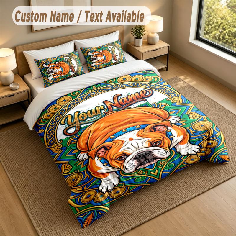 Dog Theme Personalized 3Pcs Bedding Set Custom Text & Name 1 Sheet 2 Pillowcases Household Bedding 1pc