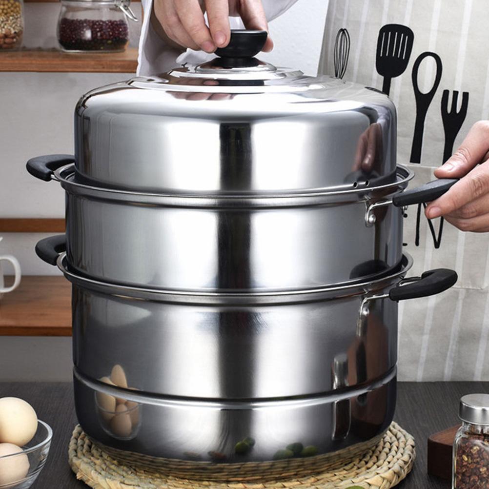 Stainless Steel Steamer Stackable Steaming Pot Convenient Kitchen Cookware Cooking Utensils Useful Stockpot for Home