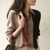 Color-blocked Long-sleeved Shirts for Women Spring and Autumn New Loose-fitting Chiffon Shirts Professional Tops