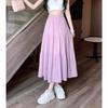 Women's High-Waist Drape Pleated A-Line Skirt - White Korean Style Midi with Hip-Covering Swing