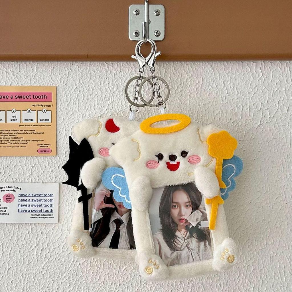 Angel & Devil Plush Card Holder: Korean Style Polaroid & Idol Photo Display Pendant for Couples