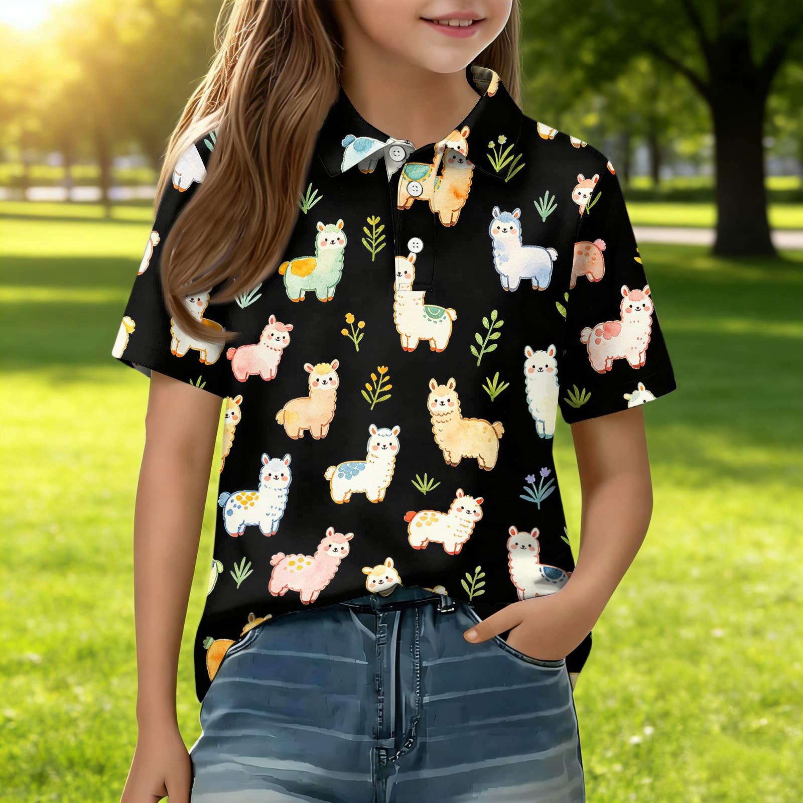 

Children s Casual Short Sleeve Polo Shirt with Animal Print Lightweight Comfortable Soft Fabric Kids Summer Top 150 чёрный