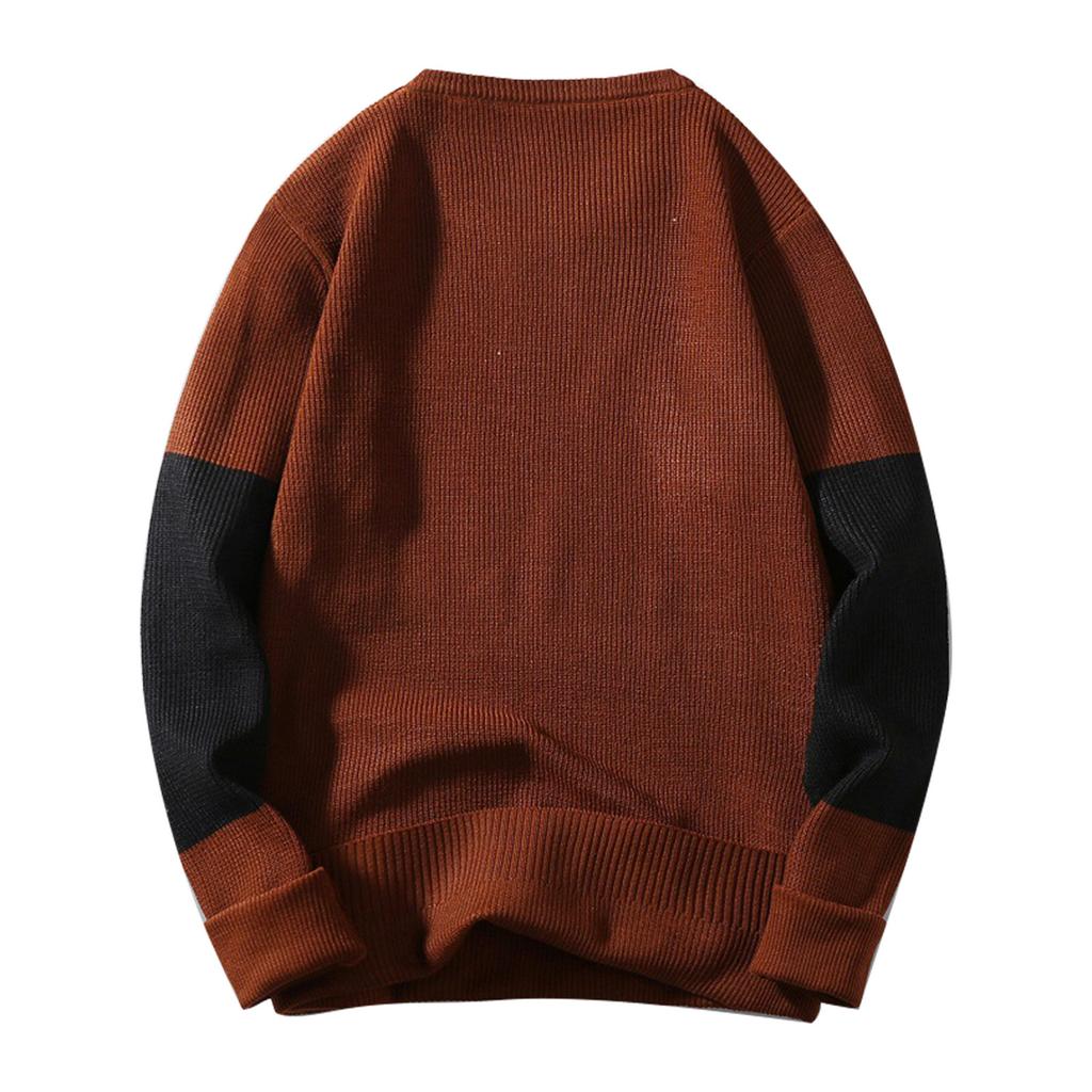 Fashion Casual Long Sleeve Color Contrast Round Neck Men'S Sweater Loose Pullover