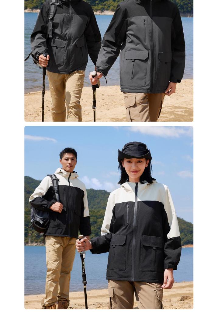 Custom Rainproof Windbreaker: Hooded, Fleece-Lined, Thickened Shell Jacket for Hiking, Team Building, and Workwear.