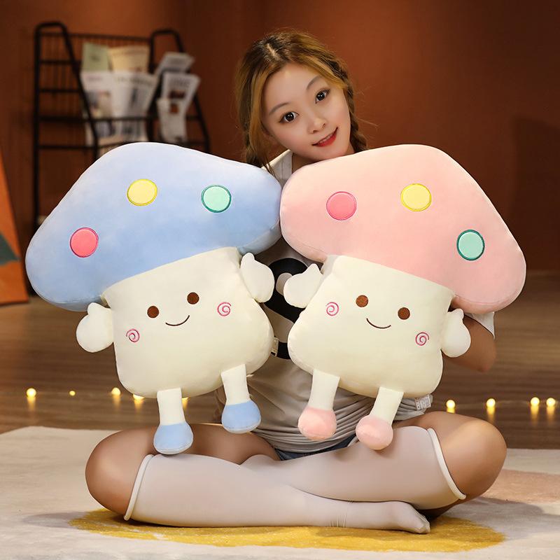 Colored Mushroom Throw Pillow Plush Toy Office Autumn and Winter Student Dual-purpose Hand Warmer Covering Cushion Rag Doll