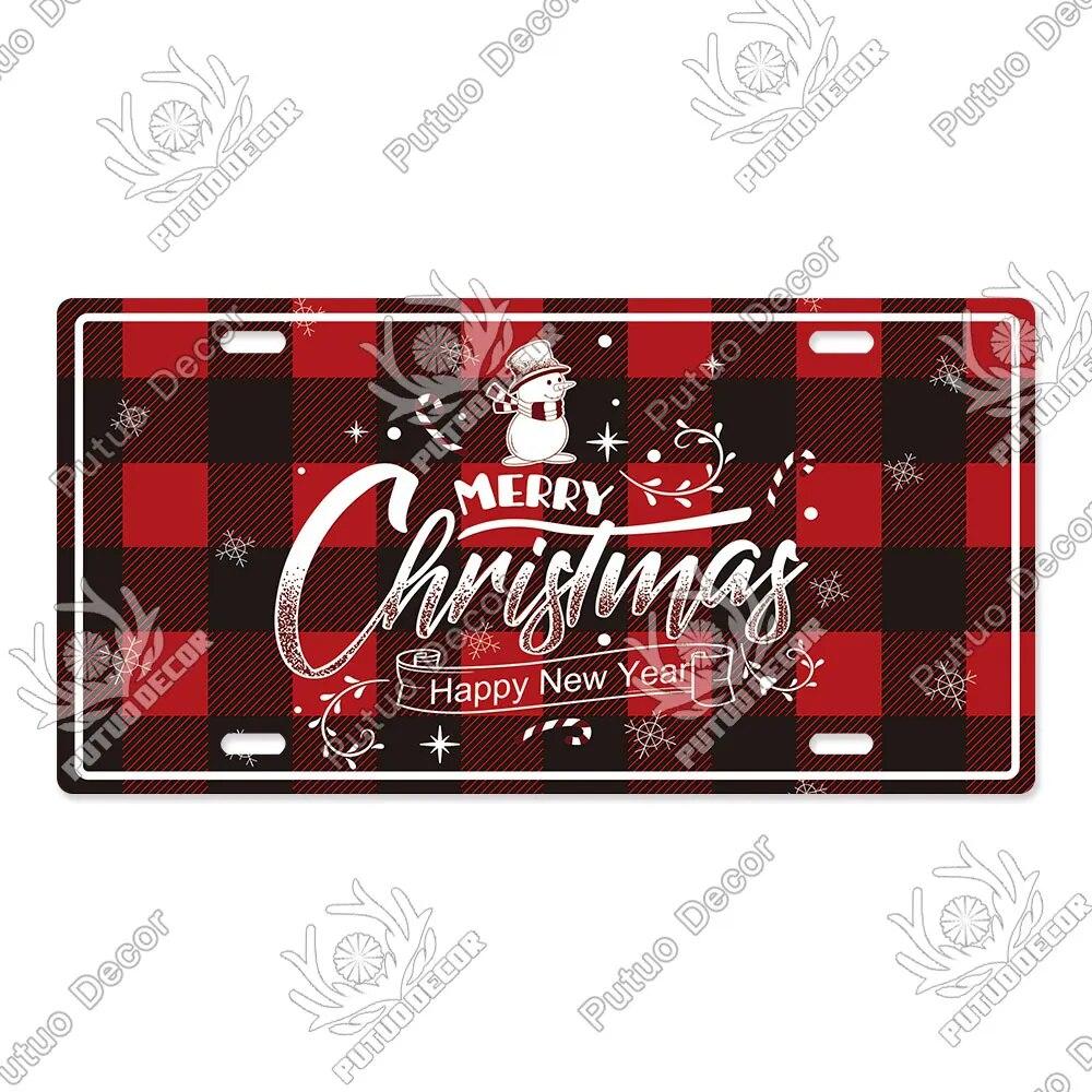 Putuo Decor Merry Christmas License Plate Tin Sign Plaque Metal Vintage Poster for Home Bar New Years Navidad Gift Wall Decor
