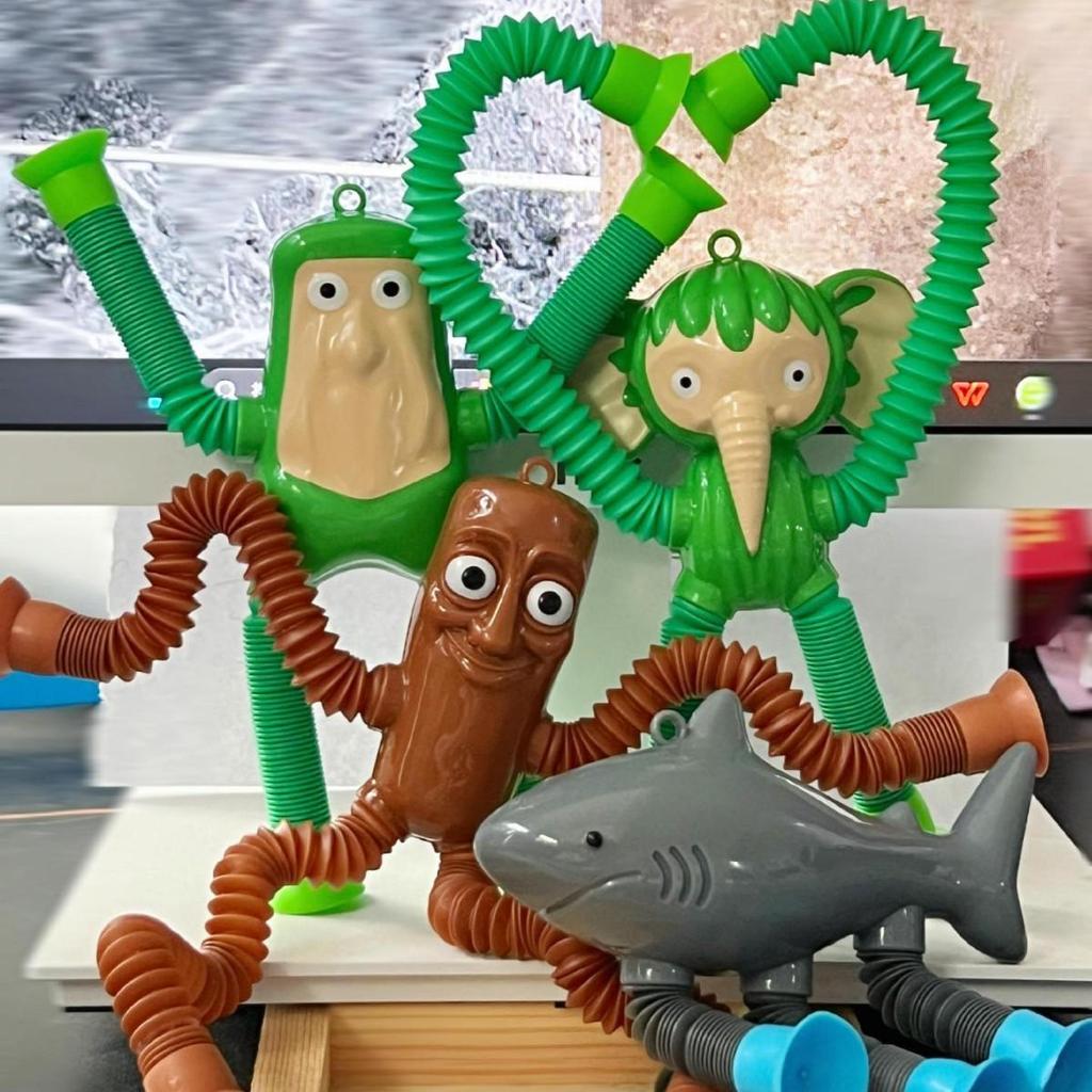 Shark Telescopic Stretch Stick: Versatile Cartoon Suction Cup Decompression Toy for Kids Inspired by Shan Hai Jing.