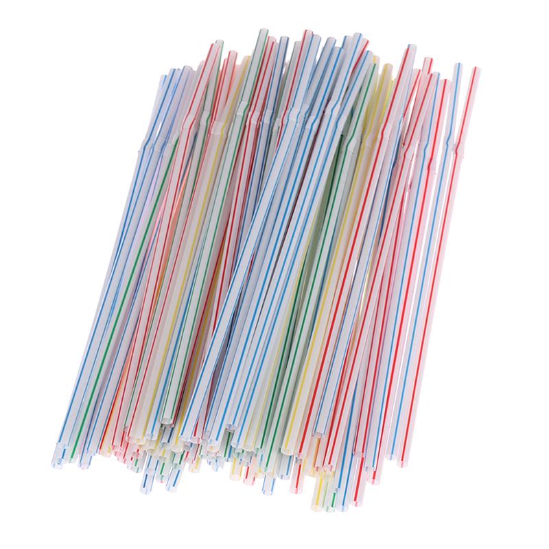 100Pcs/Set Curved Plastic Drinking Straw Cocktail Lounge Wedding Birthday Party