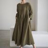 Japanese and Korean Style Plus Size Cotton-Linen Round Neck Pullover Swing Dress