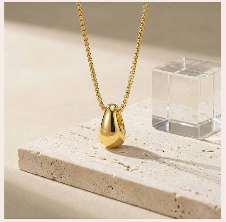 Stainless Steel Metal Water Drop Pendant Necklace Minimalist Women's Fashion Long Necklace Sweater Chain Jewelry Gift