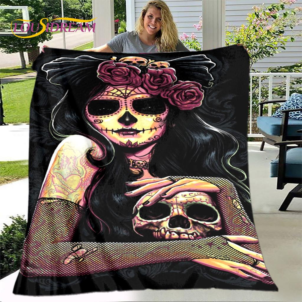 Gothic Horror Female Skull Dead Girl 3D Soft Plush Blanket,Flannel Blanket Throw Blanket for Living Room Bedroom Bed Sofa Picnic