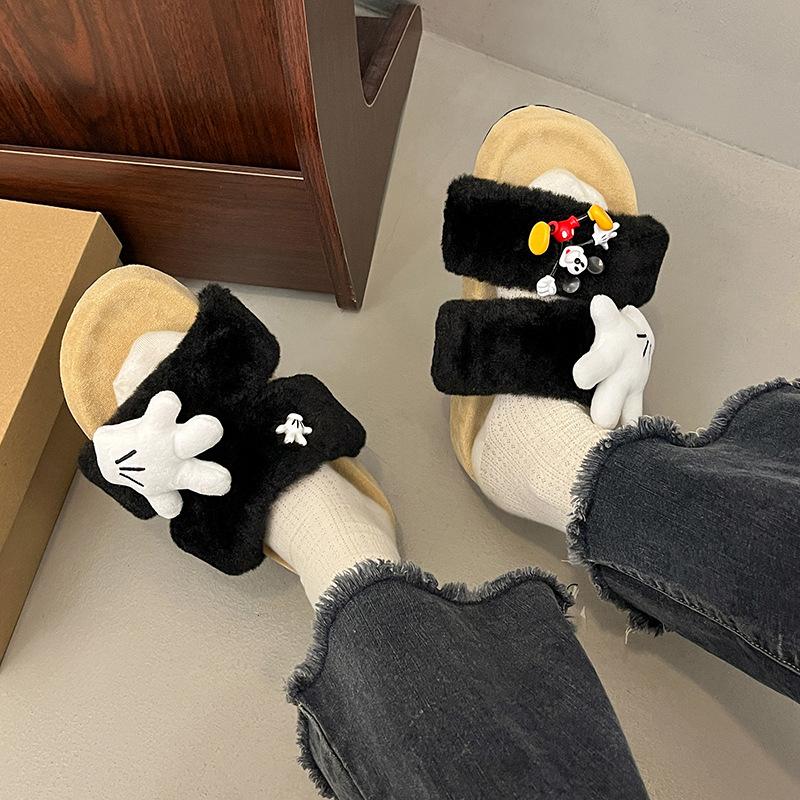 Popular simple and versatile 2025 new Mao Mao drag women wear autumn and winter one-word cotton slippers wear non-slip slippers women