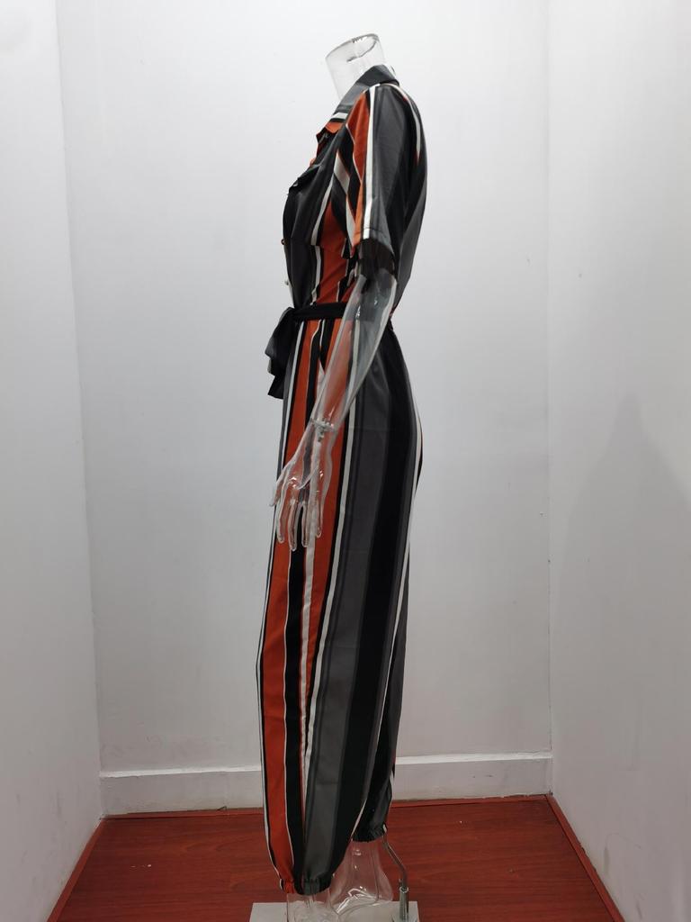 Tuta da Donna Europea e Americana Stampata con Cintura - Pantaloni Lunghi Casual con Revers e Bottoni, Collezione Estate 2026.