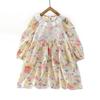 Korean Style Girls' Retro Lace Princess Dress - Elegant Long Sleeve Birthday Dress