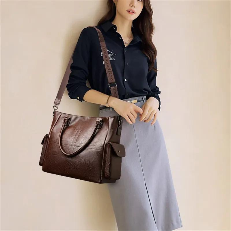 Women Casual Top-Handle Tote Bags High Quality Soft Leather Handbags Retro Luxury Shoulder Bag Ladies Large Crossbody Bags