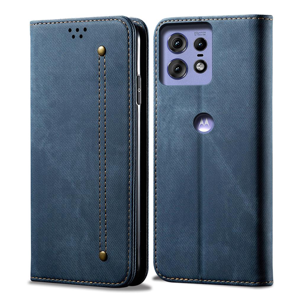 For Motorola Edge 50 Pro 5G Case Leather Jeans Cloth Texture Folio Flip Phone Cover
