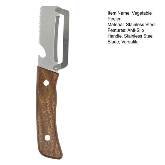 Vegetable Peeler with Wood Handle Stainless Steel Bottle Opener Fruit Potato Peeler for Ginger Herbs Ergonomic Rust-Proof Essential Kitchen Tool for