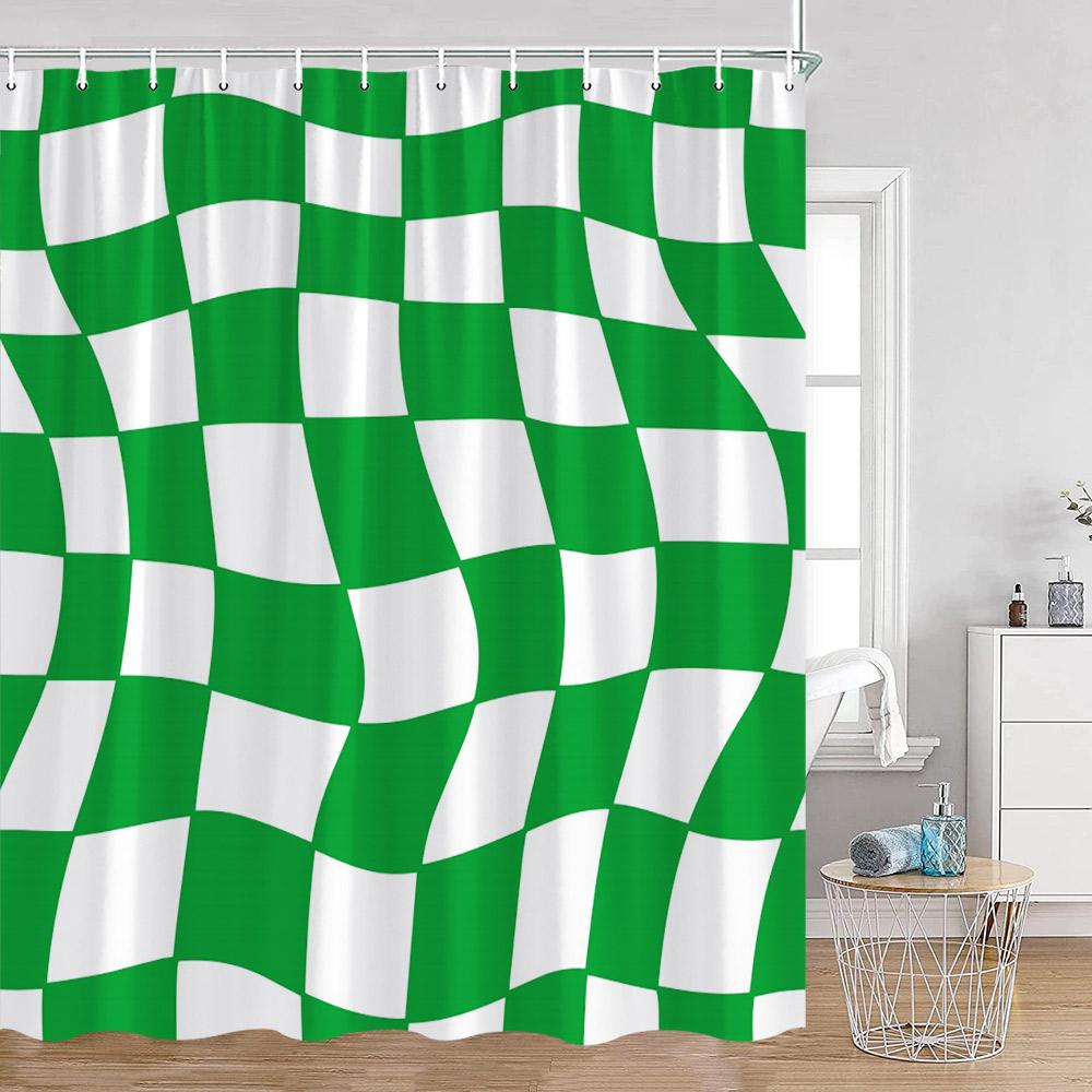 Colorful Checkerboard Shower Curtain Black White Blocks Distorted Chess Board Bathroom Curtain Modern Abstract Bath Decorations