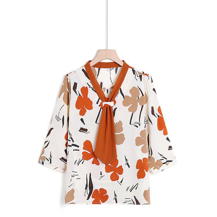 Women s Plus Size Summer Chiffon Shirt - Loose Printed 3/4 Sleeve Top for Middle-Aged & Elderly 4XL