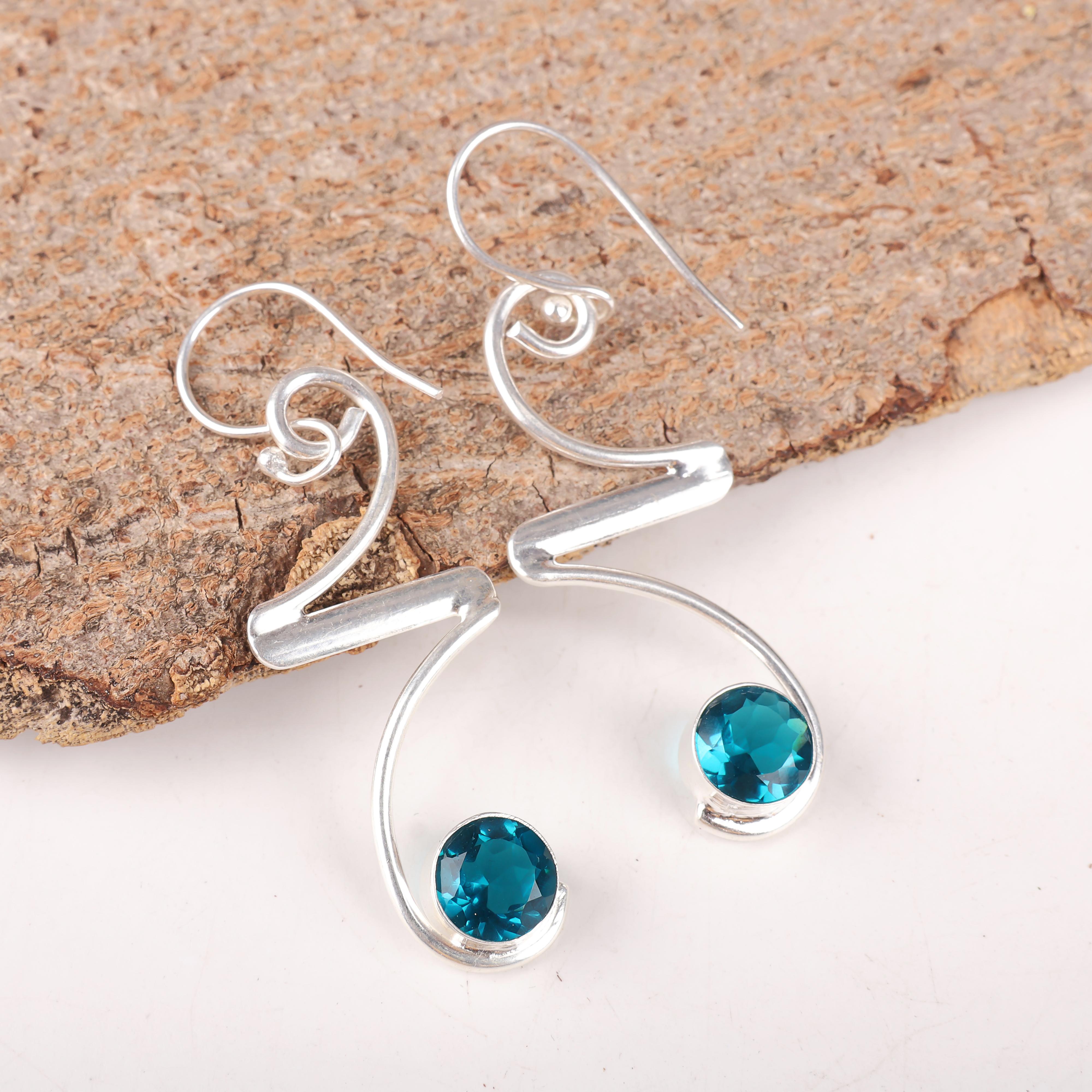 

Apatite Gemstone Jewelry, 925 Solis Sterling Silver Earrings, Handmade Beauteous Silver Earrings Gift For Catholics 2.35 Inhces синий