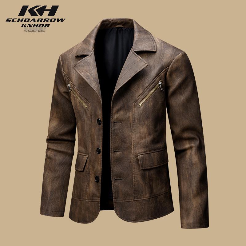 

Men s Retro European & American PU Leather Motorcycle Jacket – Slim Fit, Trendy Design with Lapel Collar XL