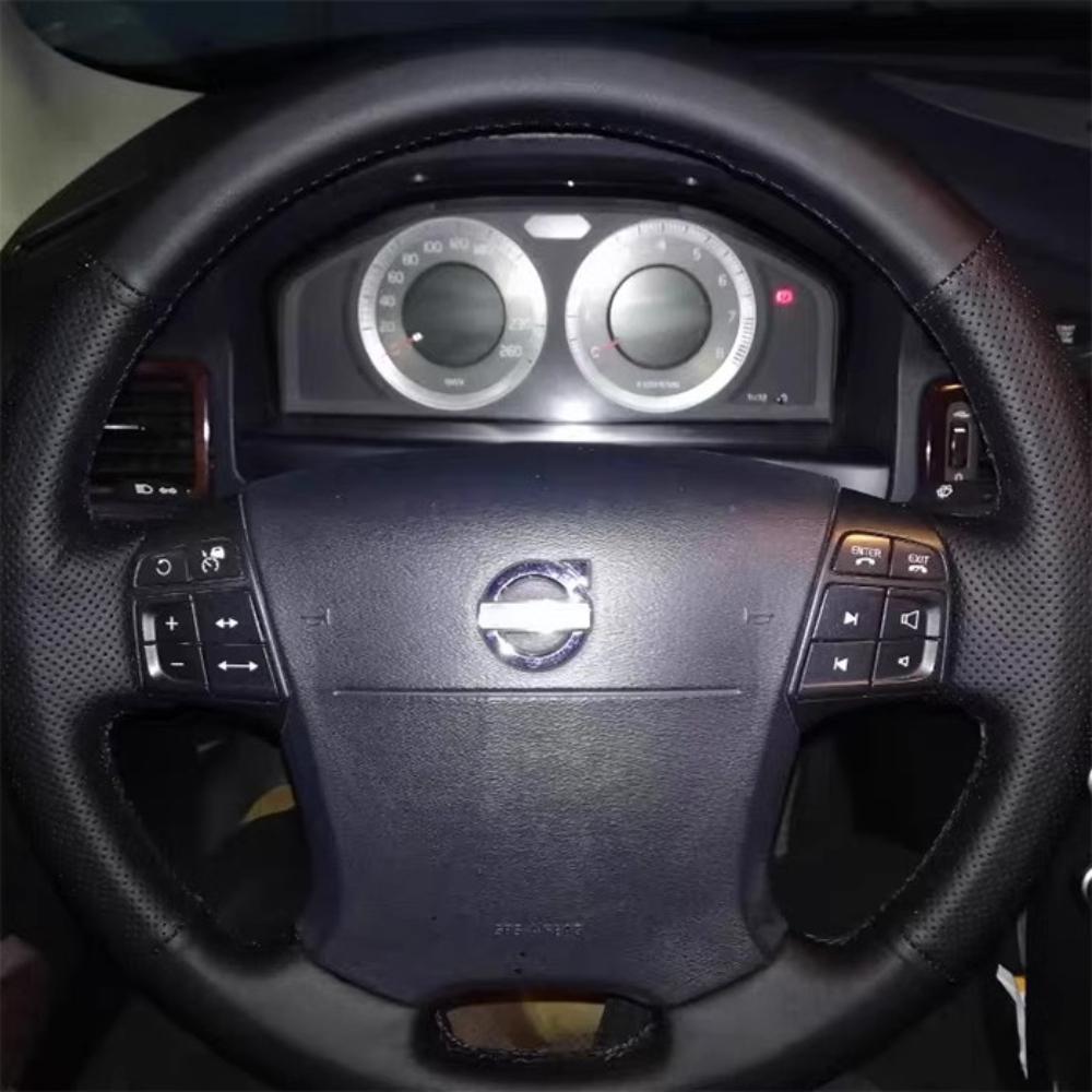 

Для Volvo S80 2006-2009 XC70 2007-2010 V70 2009 Черная противоскользящая накладка на руль автомобиля, ручной шов, из кожи чёрный