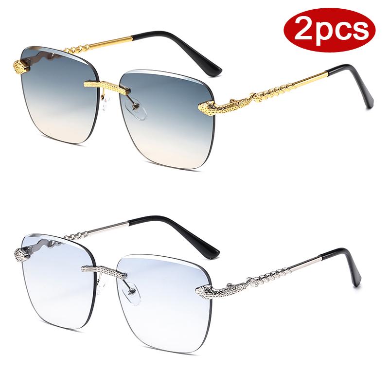 Protective Glasses 2pcs Rimless Large Square Sunglasses For Women Metal Frame Sun Glasses Outoodr Casual Style Eyewear UV400