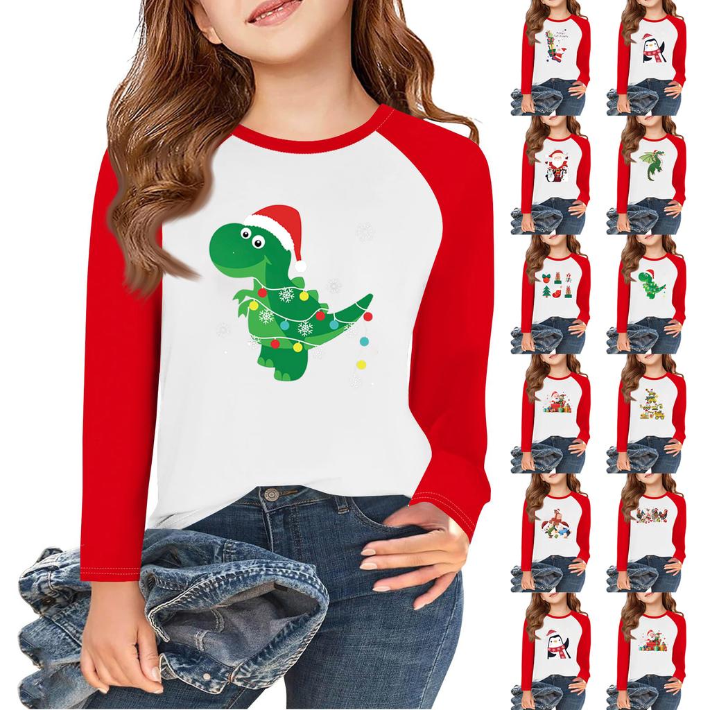 Lányok Hosszú Ujjú Karácsonyi Nap Pólók Gyerekek Őszi Felsők Kereknyakú Alap Pólók 5-14É