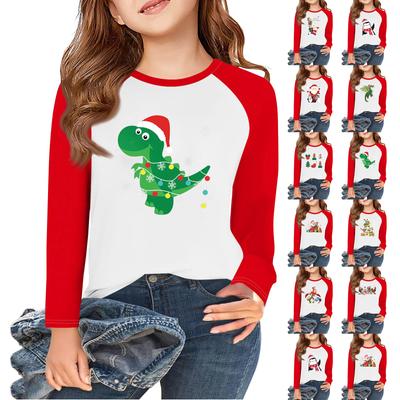 Mädchen Langarm Weihnachts-T-Shirts Kinder Herbst Oberteile Rundhals Basic T-Shirts 5-14J