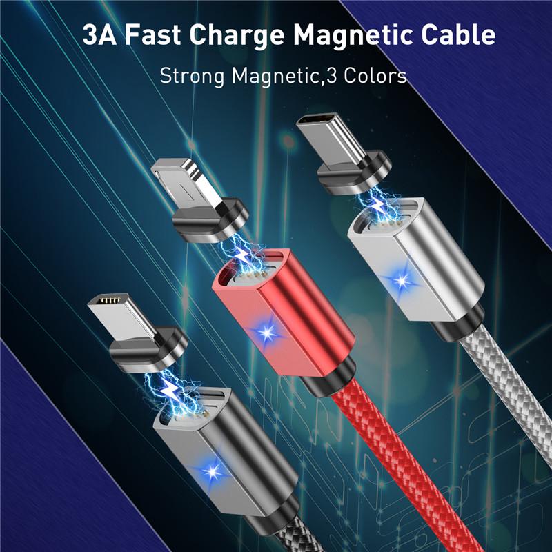 USLION Magnetisk Datakabel Micro USB Type C Telefonkabel For iPhone11Samsung Xiaomi USB Hurtigladeledning Magnetkabel