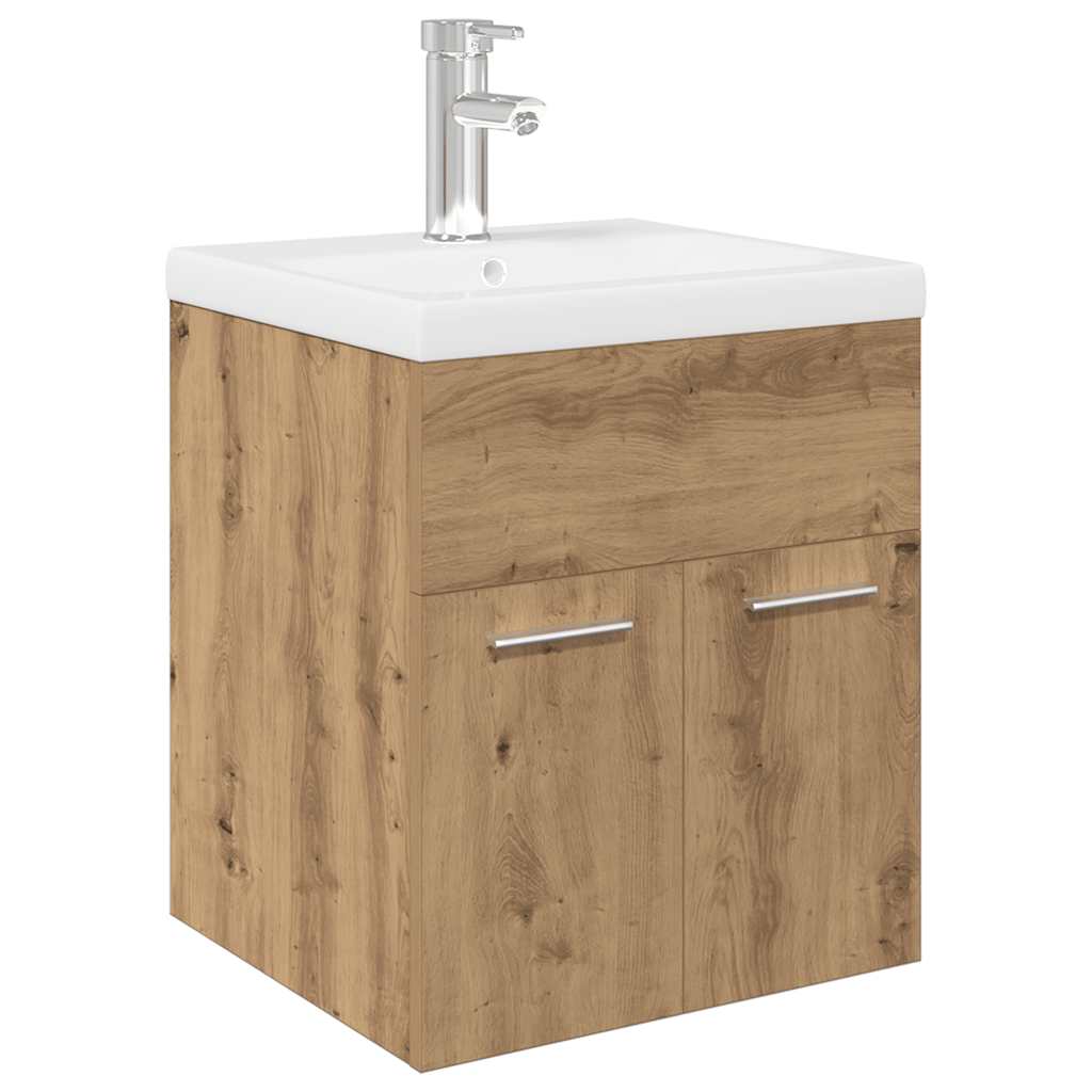 Szafka Pod Umywalkę Z Wbudowaną Umywalką I Baterią Dąb Artisan
