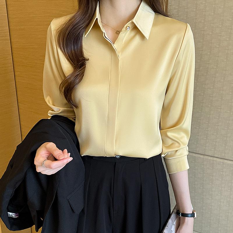 Damska biała satynowa koszula formalna z długim rękawem 2025: Odporna na zagniecenia, wysokiej klasy odzież profesjonalna na jesień/zimę do nauczania i na rozmowy kwalifikacyjne