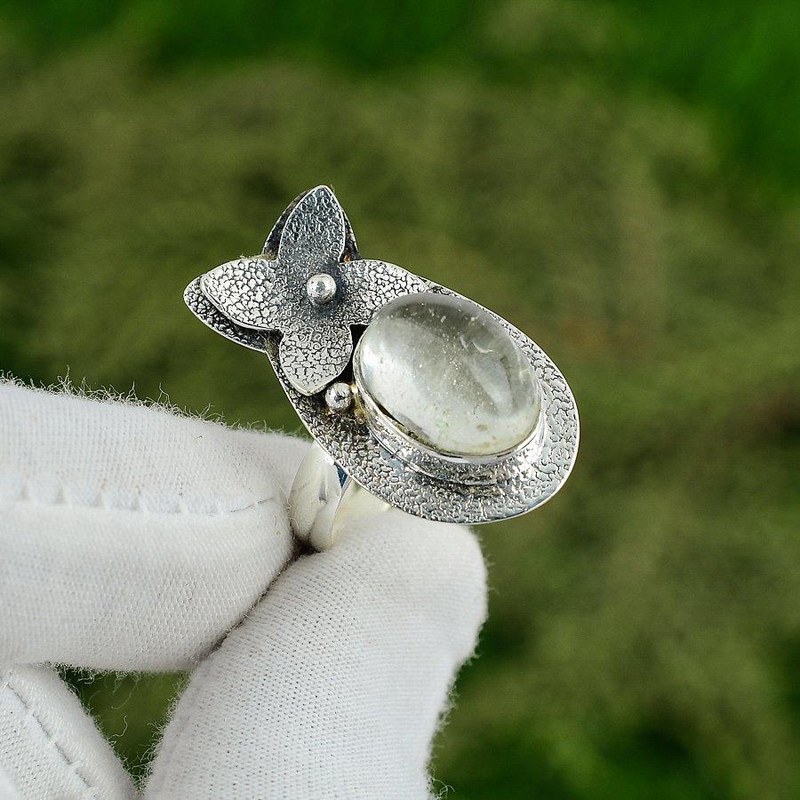 Натуральный Кварц Кристалл Драгоценный Камень Многокаменный Регулируемое Кольцо 925 Стерлинговое Серебро Adjustable