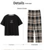 Summer Couple Pajamas Set: Women's Short Sleeve Plaid Top with Long Pants, Pure Cotton Casual Sportswear, Men's Plus Size, Spring/Summer Collection.