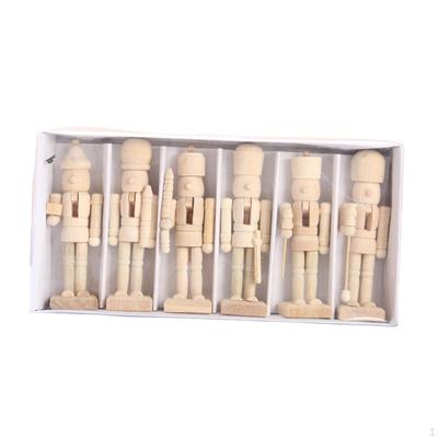 6 Pieces DIY Wooden Christmas Nutcrackers Desktop Ornaments Paintable Kids Crafts
