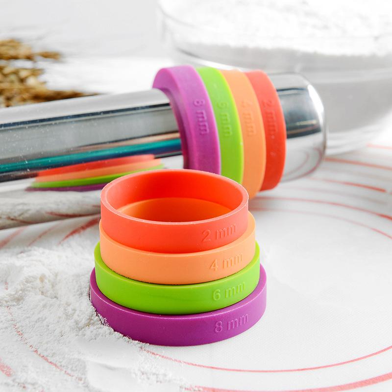 Adjustable Stainless Steel Rolling Pin Silicone Baking Mat Dough Roller 4 Removable Thickness Ring Cake Pizza Pastry Baking Tool