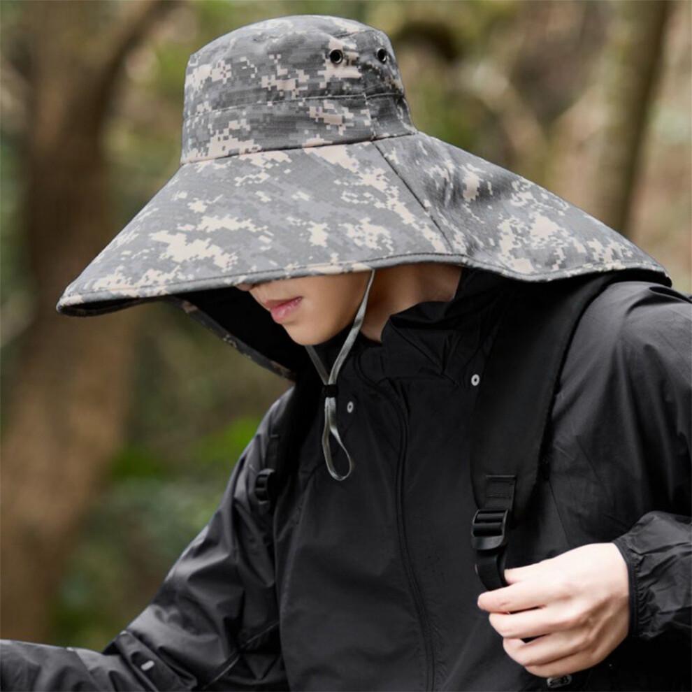 (M, Gray) Men Sun Hat, Camouflage Wide Brim Bucket Hat Sun Protection Hat Summer Cap for Outdoor Camping