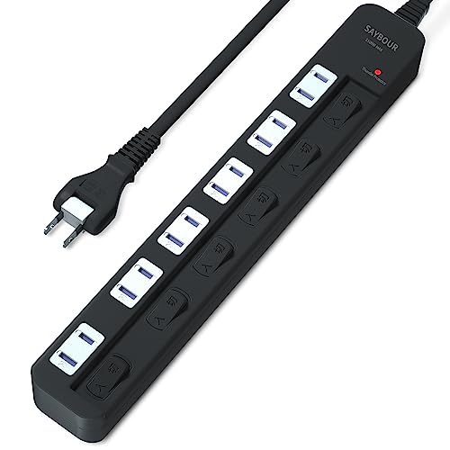 

SAYBOUR Power Strip, Lightning Guard, Invoice Eligible, Non-Illuminating, Individual Switches, Energy-Saving, 6-Outlet Extension Cord, Stylish, Energy