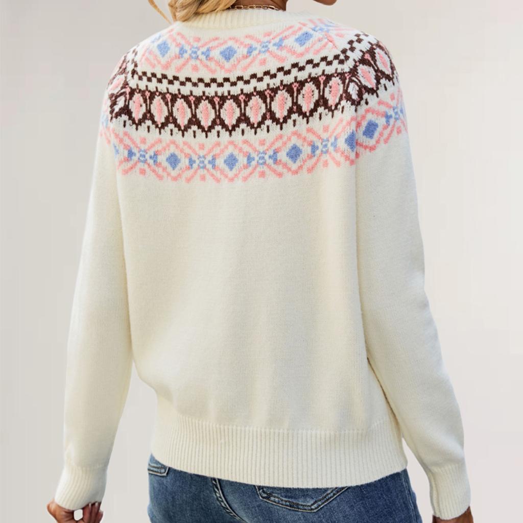 Women's Knitted Retro Round Neck Loose Pullover Sweater