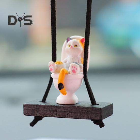 Toilettenkatze Autoanhänger Rückspiegel Hängendes Ornament mit Schlüsselband Humorvolles Auto-Innenzubehör