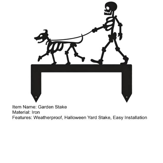 Skeleton Dog Garden Stake Black Skeleton Walking Dog Metal Decoration Funny Halloween Yard