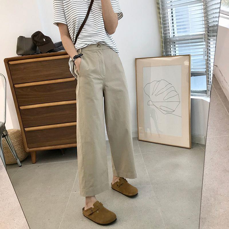 Women's Japanese-Style High-Waisted Cropped Wide-Leg Pants: Slimming Cotton Casuals for Spring
