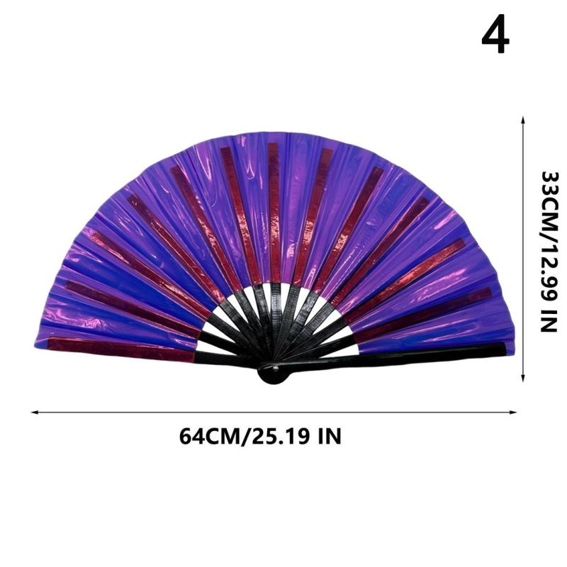 Holographic Folding Fan Pvc Glitter Laser Taiji Fan Dancing Clap Fan For Kung Fu Concerts And Rave Parties Colorful Accessory
