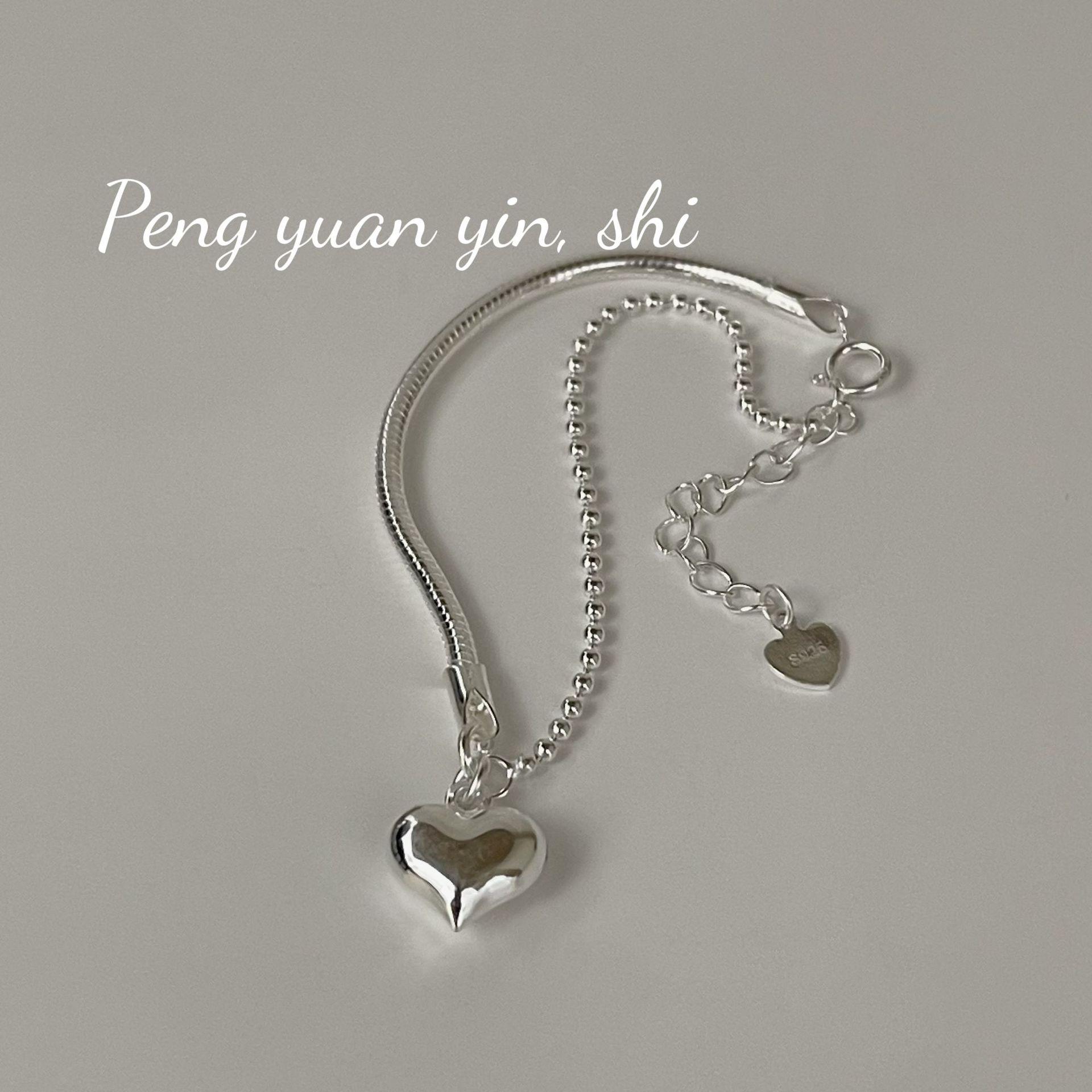 S925 Sterling Silver Heart Bracelet for Girls with Asymmetrical Light Luxury Design 925 Silver